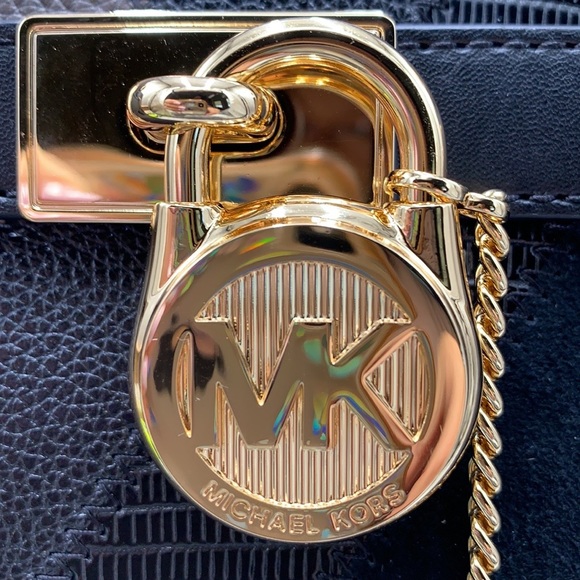 Michael Kors Hamilton Meidum Satchel Shoulder Crossbody Bag Black Multi color - Picture 14 of 16